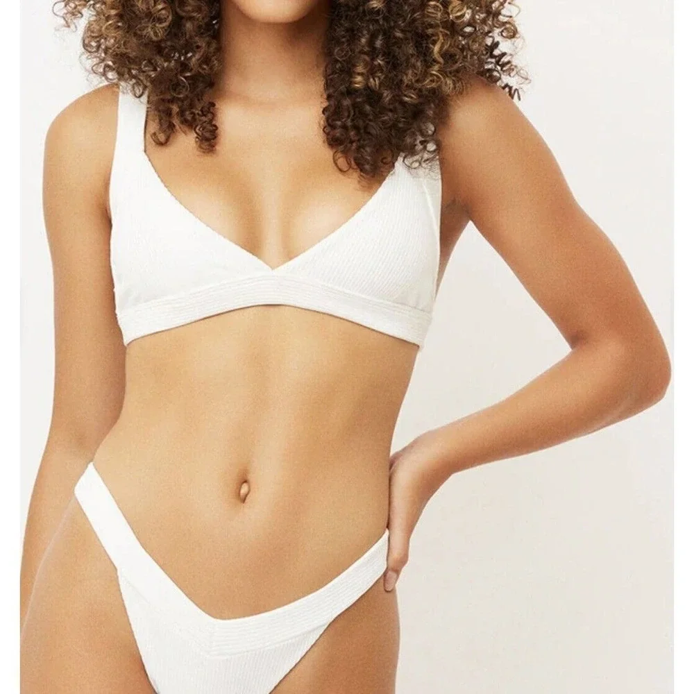 FRANKIE'S BIKINIS Georgia Ribbed Bralette Bikini Top White Size - Small